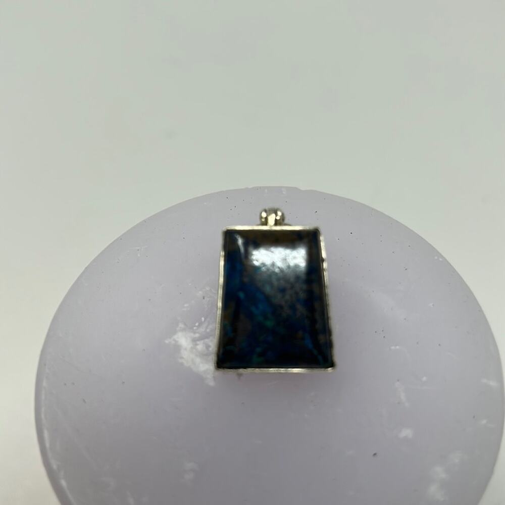 Vintage Blue & Brown Dragon Vein Agate Bezel Pendant (No chain)